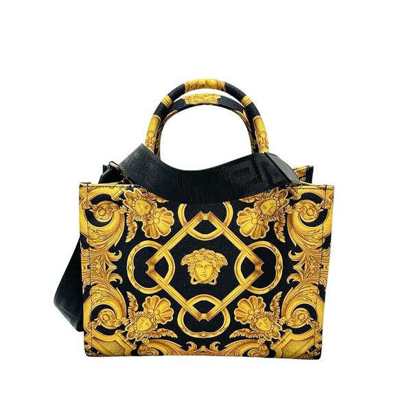 Versace Medusa Black Gold Canvas Medium Tote Greca Strap Bag NWT $1,275 - Picture 1 of 15